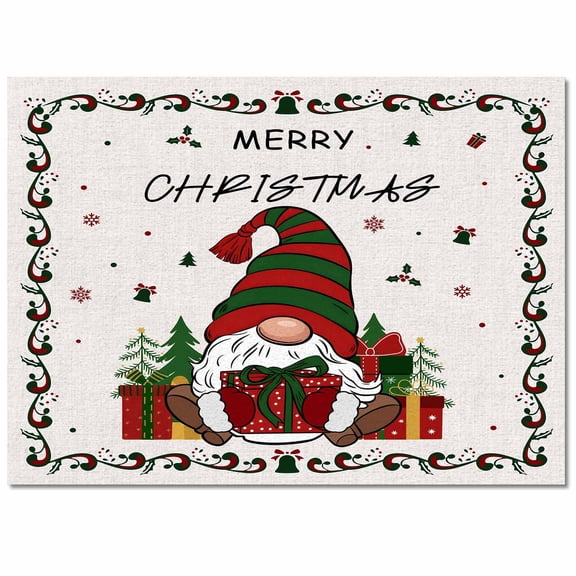 Christmas Gnome Area Rug 2x3ft Xmas Red Green Winter Dwarfs Retro Linen Non-Slip Washable Square Rugs Soft Felt Indoor Floor Mat for Bedroom Kitchen Living Room Bathroom
