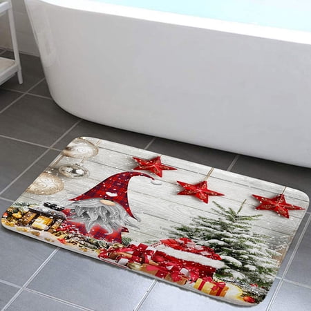 Christmas Gnome Bath Mat, Christmas Tree Bath Rug, Non Slip Bathroom Rug, Bathroom Decor 17x29 Inch
