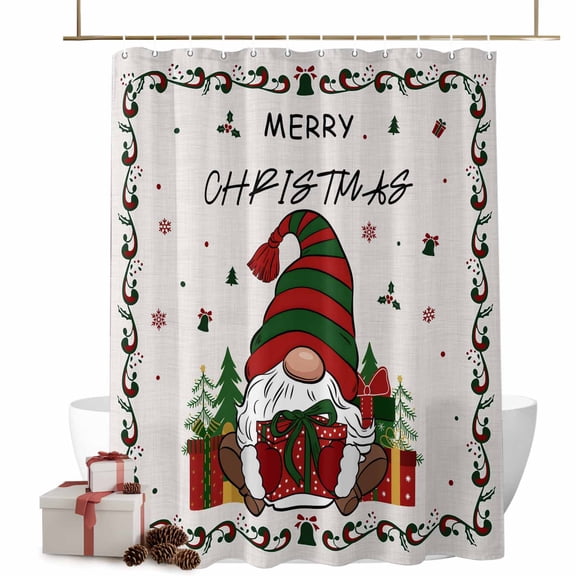 Christmas Gnome Bathroom Shower Curtain Xmas Red Green Winter Dwarfs Retro Linen Waterproof Washable Shower Curtains for Bathtub Bath Decor with Grommets and Hook 36 X 72 Inch
