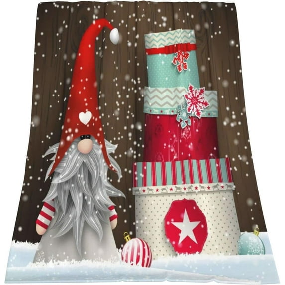 Christmas Gnome Blanket Winter Holiday Snow Fannel Blanket Brown Wood Backgourd Soft Plush Warm Throw Blanket for Bed Couch Living Room Sofa Chair(50" x 60")