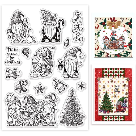 Christmas Gnome Clear Stamp Gingerbread Man Bell Transparent Silicone Stamp for Scrapbook Journal Card Making 4.3 x 6.3 Inch DIY