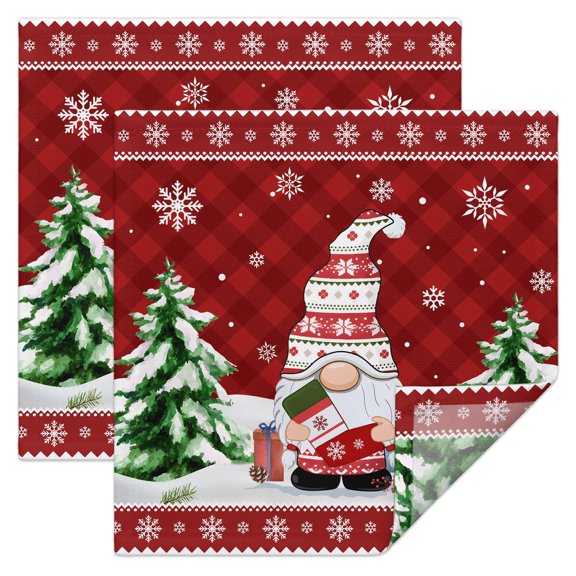 Christmas Gnome Cloth Napkins Set of 2 Red Dwarfs Xmas Tree Snowflakes Argyle Plaid Soft Washable Square Dinner Napkins for Party Wedding Restaurant Hotel Cocktail 20x20 Inch