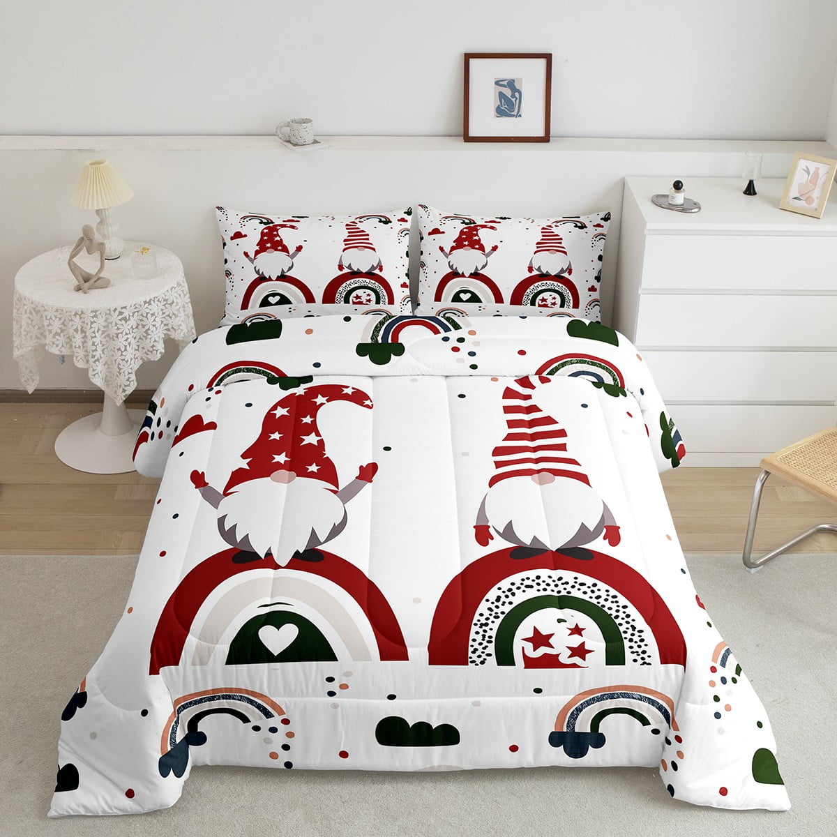 Christmas Gnome Comforter Set Rainbow Bedding Set Twin,Cute Scandinavian Christmas Decorations