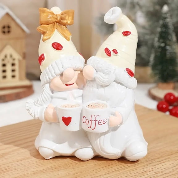 Christmas Gnome Couple Coffee Figurine Resin Scandinavian Dwarf Ornament Christmas Decorations Valentines Day Tabletop Decor Shelf Mantel Display Holiday Home Accent Gift