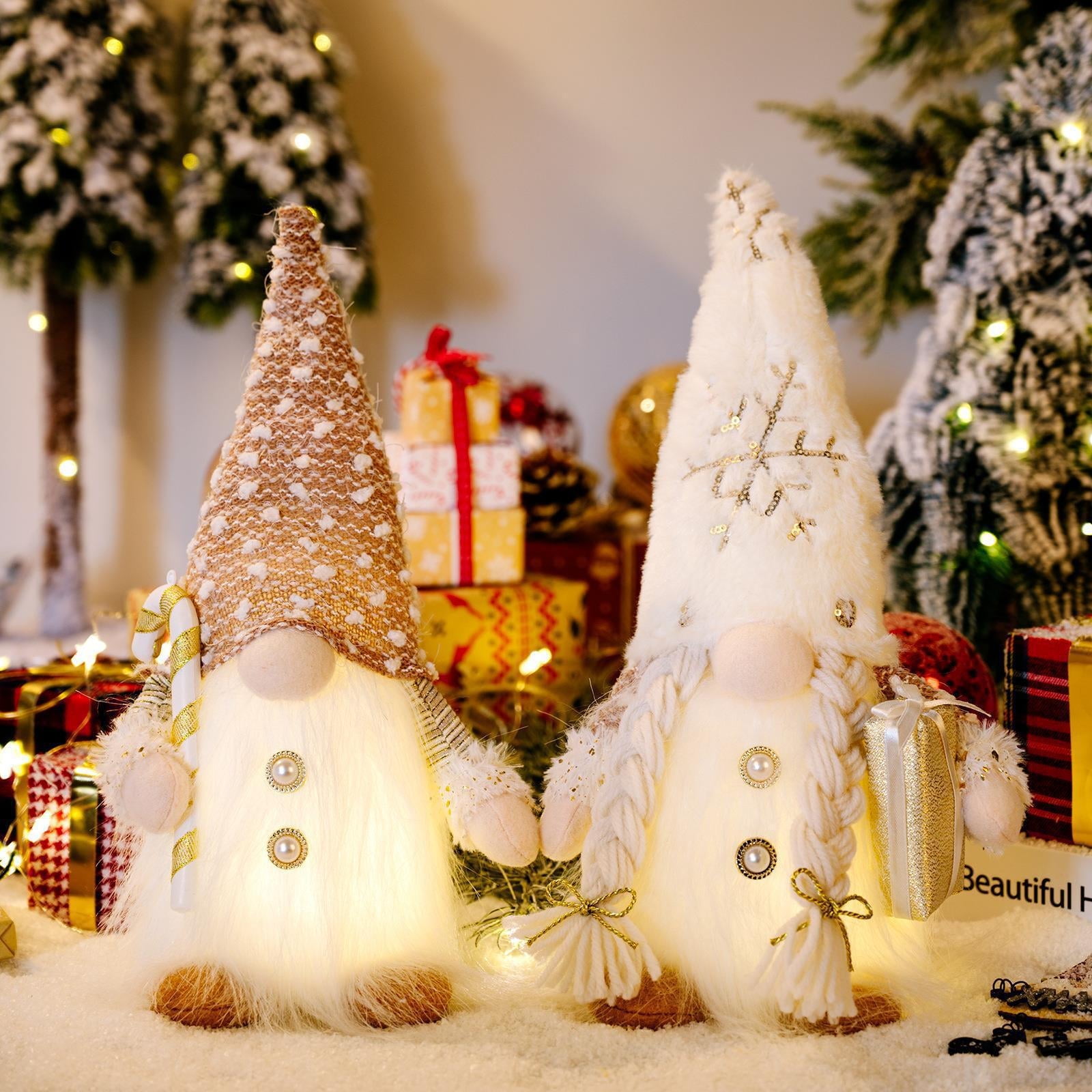 Christmas Gnome Decoration 2 Pack with light,Handmade Swedish Tomte Gnome Elf Doll for Home Mantel Shelf Desk Winter Gift,Holiday Home Decor