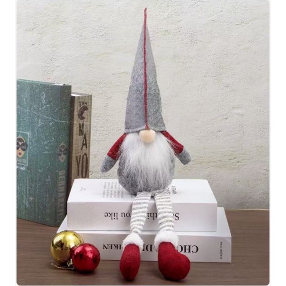 Christmas Gnome Decoration – Grey Hat Long Leg Plush Santa Elf Doll for Table, Shelf & Tree Décor