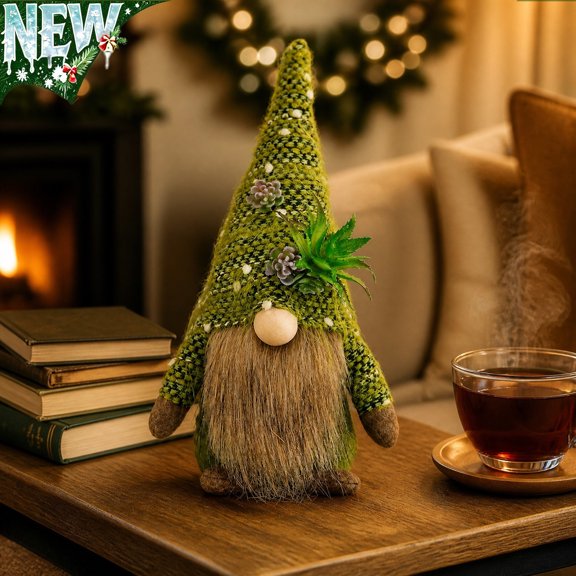 Christmas Gnome Decoration Plush,Nordic Handmade Xmas Scandinavian Tomte,Knitted Standing White Beard Gnomes Elf Dwarf Gift for Tree Centerpieces Desk Shelf Fireplace Winter Holiday Christmas Decor