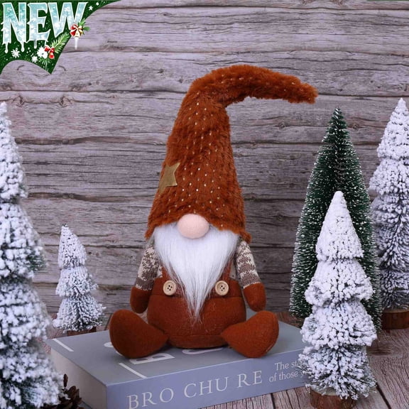 Christmas Gnome Decoration Plush,Nordic Handmade Xmas Scandinavian Tomte,Knitted Standing White Beard Gnomes Elf Dwarf Gift for Tree Centerpieces Desk Shelf Fireplace Winter Holiday Christmas Decor