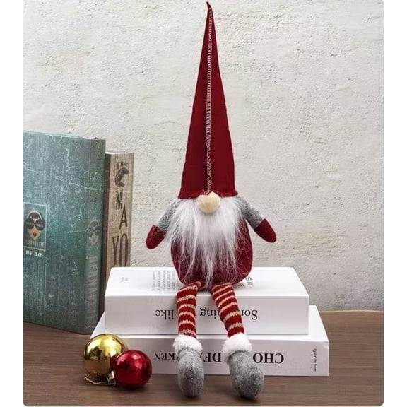 Christmas Gnome Decoration – Red Hat Long Leg Plush Santa Elf Doll for Table, Shelf & Tree Décor