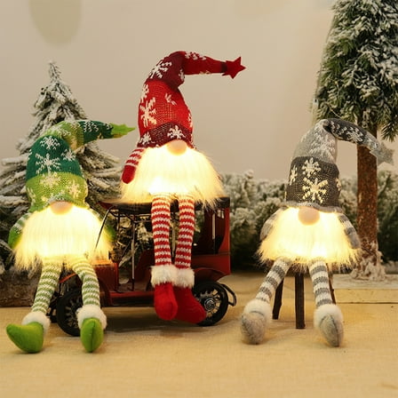 Christmas Gnome Decorations with LED Light - Handmade Swedish Tomte Plush Gnomes - Gnome Holiday Decor Indoor Outdoor Gift