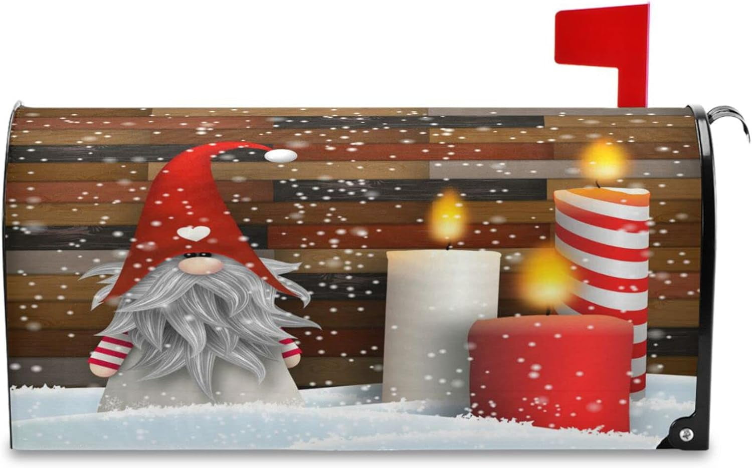 Christmas Gnome Elf Mailbox Cover Xmas Candle Winter Snow Mailbox Covers Magnetic Large Oversized 21"X25.5" Mailbox Wraps Post Letter Box Cover Garden Decorations