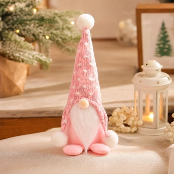 Christmas Gnome Figurine 9 Inch Forest-Style Faceless Doll with Knitted Hat and Faux Faux Faux Faux Fur Beard, Handmade Cloth Ornament for Mantel Shelf Tabletop Holiday Party Decor