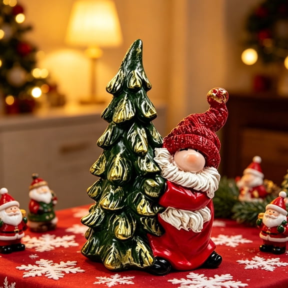 Christmas Gnome Figurines Resin Santa Statue Tabletop Decor with Tree Ornament,B