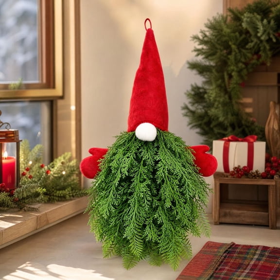 Christmas Gnome Hanging Figurine Foliage Beard Accent Ornament For Indoor Holiday Styling