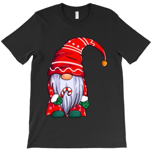Christmas Gnome Holding A Candy Cane Funny Holiday Garden Fairy Graphic T-Shirt G7900, Up to 5XL