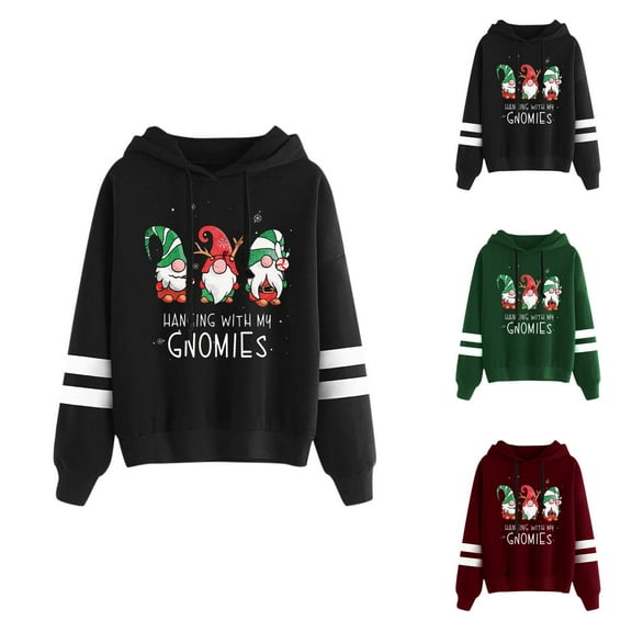 Christmas Hoodies for Women 2025 Hanging with My Gnomies Graphic Hooded Sweatshirt Pullover Tops