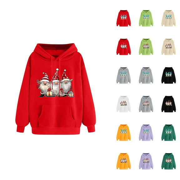 Christmas Gnome Hoodies for Women 2025 Long Sleeve Happy New Tear Graphic Hooded Sweatshirt with Pockets Pullover Tops