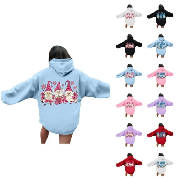 Christmas Gnome Hoodies for Women 2025 Long Sleeve Holiday Graphic Hooded Sweatshirt with Pockets Pullover Tops