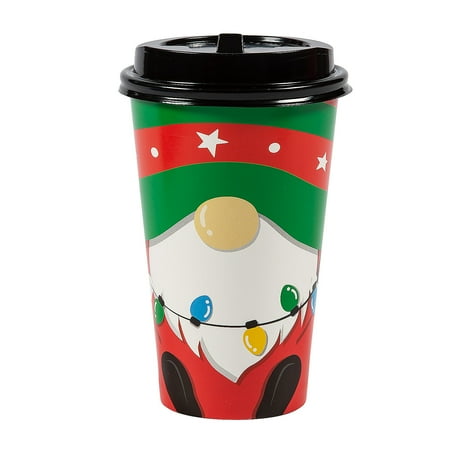 Christmas Gnome Insulated Coffee Paper Cups with Lids, Party Supplies, Christmas, 12 Pieces