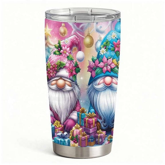 Christmas Gnome Insulated Tumbler with Lid, Colorful Holiday Gift Design Stainless Steel Double-Wall Travel Cup