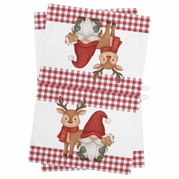 Christmas Gnome Kitchen Towels Dish Towel Pack of 2 Cottagecore Reindeer Plaid Red Soft Dish Cloth Set Absorbent Dishcloth for Drying Dishes, Hand Towels 18 x 28 Inches