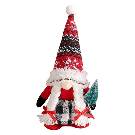 Christmas Gnome,Knit Striped Tall Hat Gnome Figurine with Mini Xmas Tree for Home Table Mantel Holiday Decoration