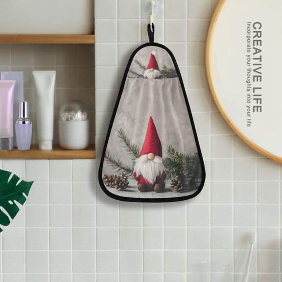 Christmas Gnome Leaves Pines Hanging Kitchen Towel Machine Washable Hand Towel Bathroom Absorbent Towel Quick Dry Dishcloth