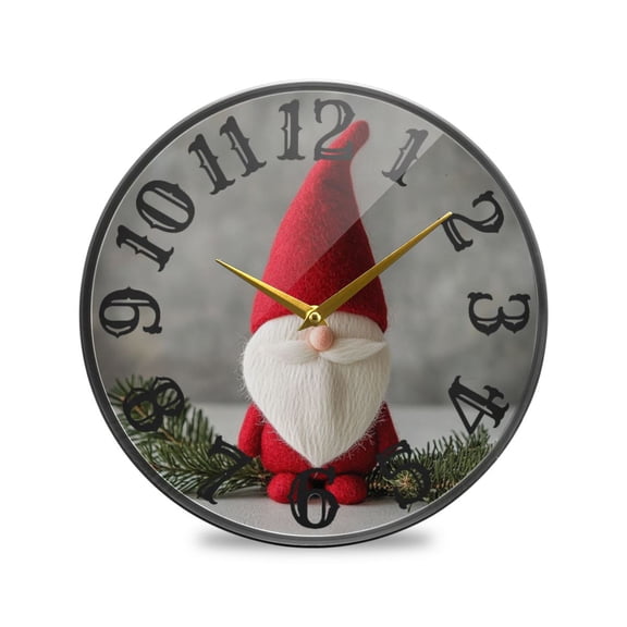 Christmas Gnome Leaves Wall Clock 10 Inch Silent Non Ticking Battery Operated Easy to Read for Kitchen Living Room