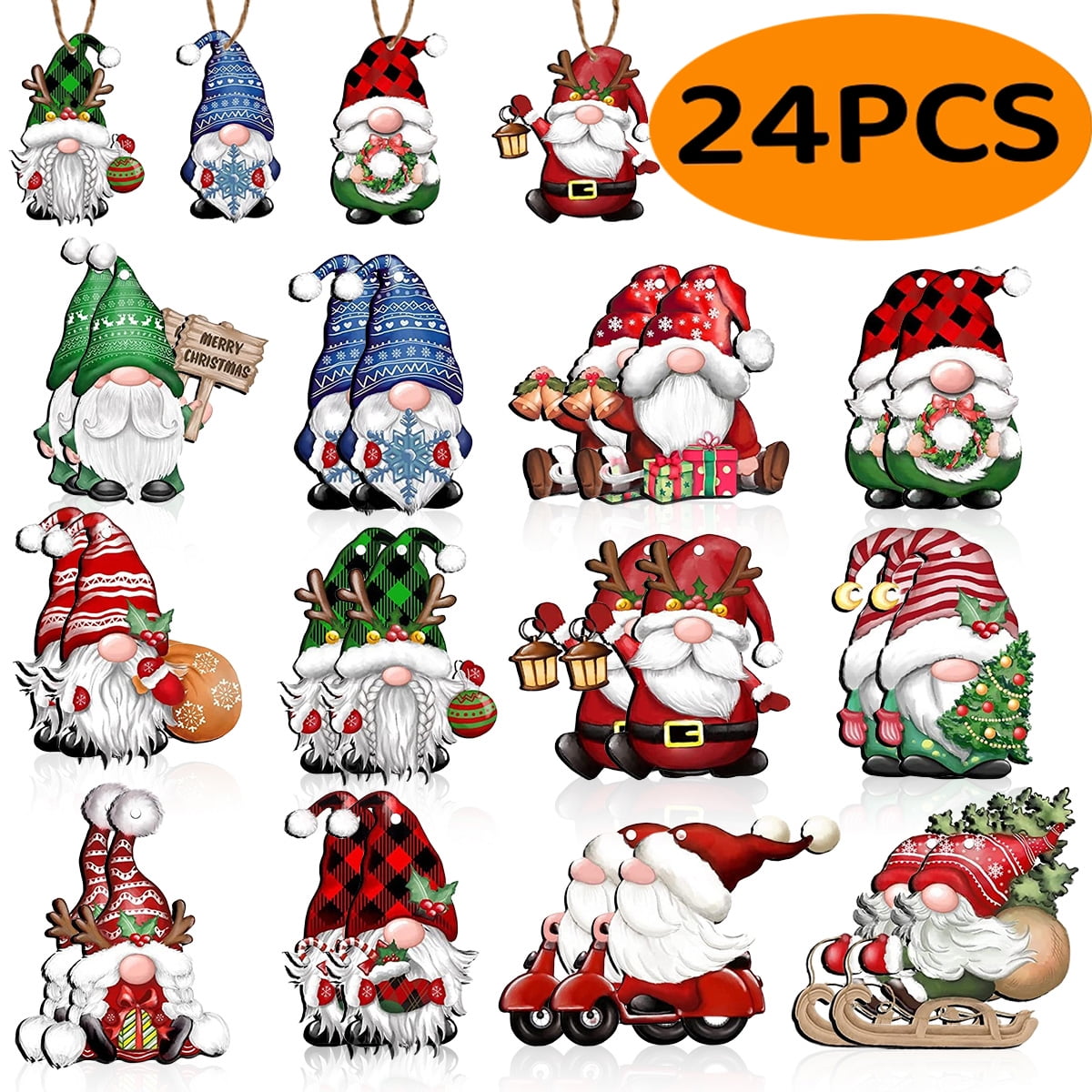 Christmas Gnome Ornaments Christmas Tree Decorations Wooden Ornaments for Crafts Holiday Decor Xmas Party Supplies 24Pcs