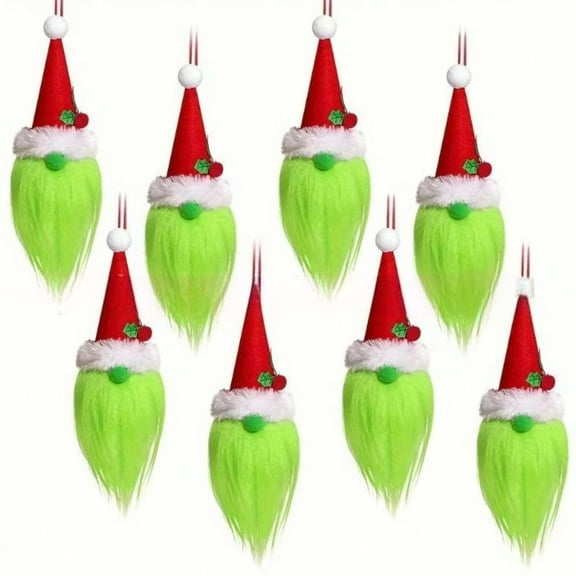 Christmas Gnome Ornaments Set of 8, Scandinavian Tomte Plush Decorations with Red Hats and Green Beards, Hanging Elf Figurines for Holiday Tree, Home, Office, Party Décor