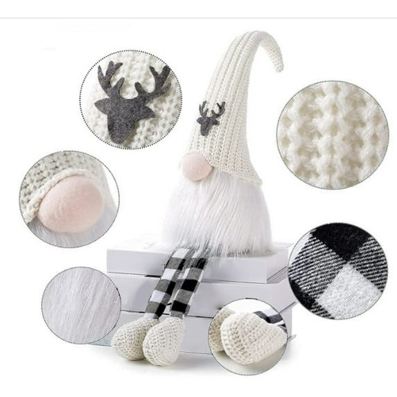 Christmas Gnome Plush Decor - 18inch Tall with 13.3inch Legs,White Knitted Hat & Faux Fur Beard,Holiday Table Ornament & Festive Home Accent