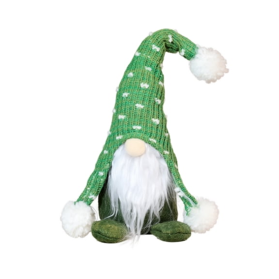 Christmas Gnome Plush Decoration, Green Sitting Knitted Doll with Bendable Tall Hat & Soft Beard, Nordic Elf Figure for Window Shelf Mantel Holiday Home Indoor Decor