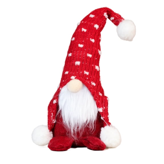 Christmas Gnome Plush Decoration, Sitting Elf Doll with Bendable Knitted Hat & Soft Beard, Nordic Holiday Decor for Home Shelf Mantel Window Display Indoor Ornament