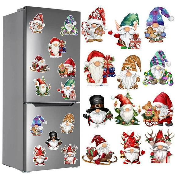 Christmas Gnome Refrigerator Magnets Decoration 12Pcs, Magnetic Holiday Gnome Car Decals Fridge Garage Door Stickers, Decorative Xmas Gnome Magnet Accessories