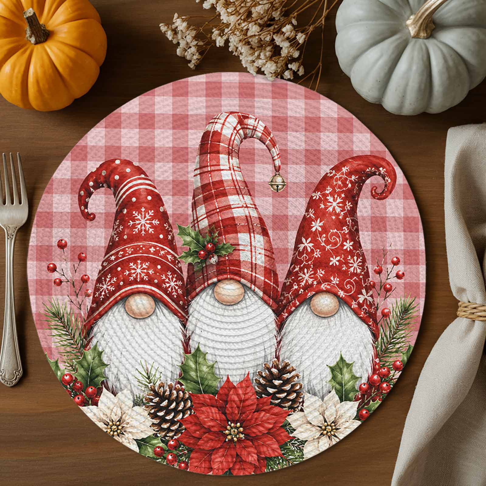 Christmas Gnome Round Braided Placemats 13