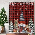 thumbnail image 1 of Christmas Gnome Shower Curtain, 36" x 72", Squirrel Cat Xmas Tree Snowflake Red Plaid Waterproof Bathroom Curtain Washable Shower Curtain Set with 12 Hooks, 1 of 6