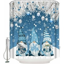 Christmas Gnome Shower Curtains for Bathroom Blue Fabric Shower Curtain Set, Xmas Merry Christmas Decoration Bathroom Decor Accessories with Hooks, Waterproof, 36x72inch - Winter Holiday Bath Curtains