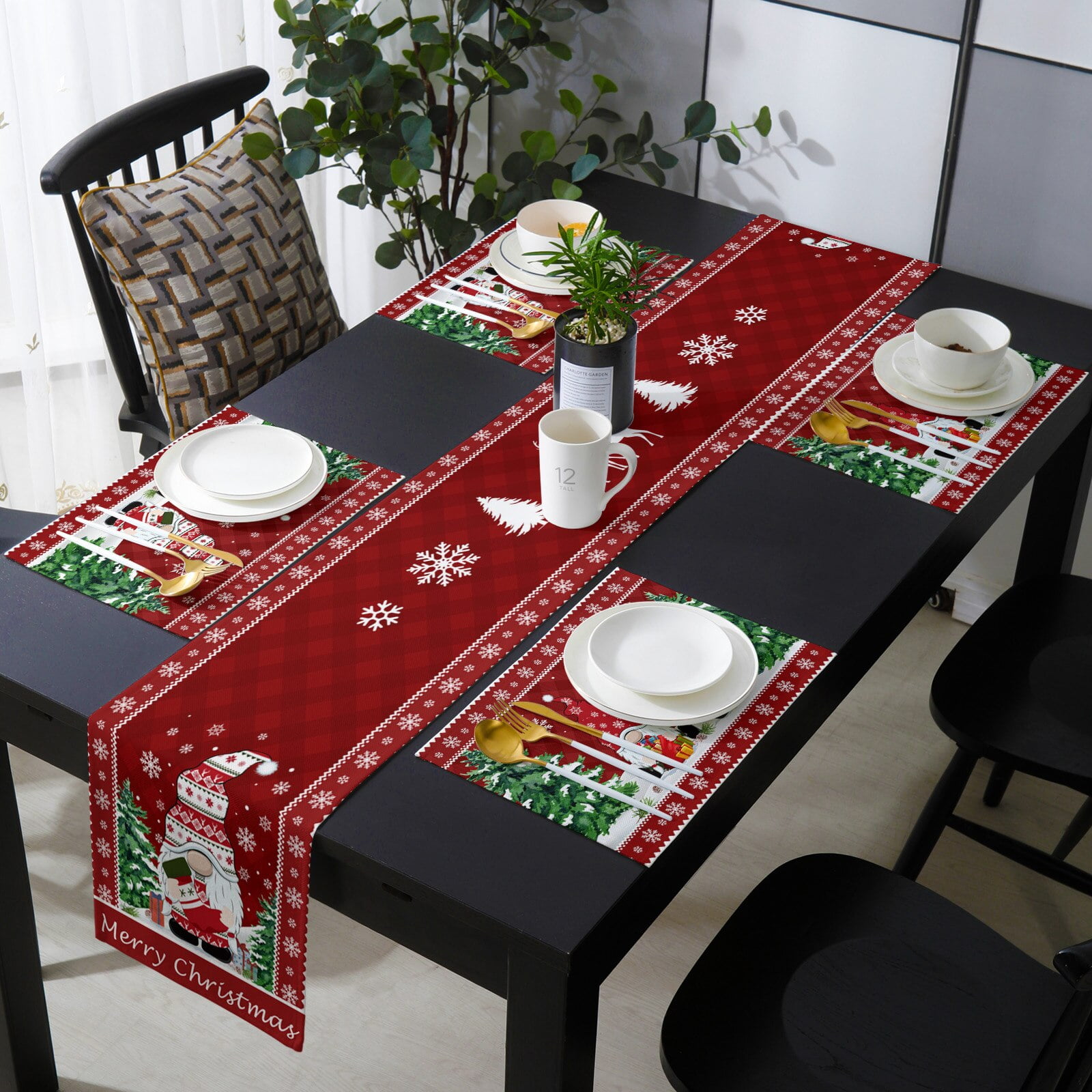 Christmas Gnome Snowflake Table Runner and Placemat Set Wedding Table