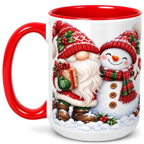 Christmas Gnome Snowman Coffee Mug, Winter Friends Mug, Ceramic Cup