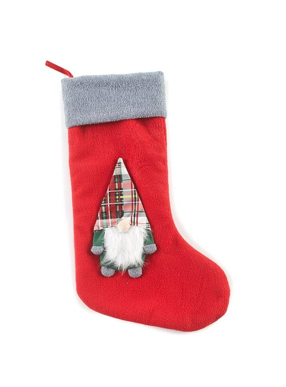 Christmas Gnome Stocking - Holiday Home Decor to Hang on Mantle - Red