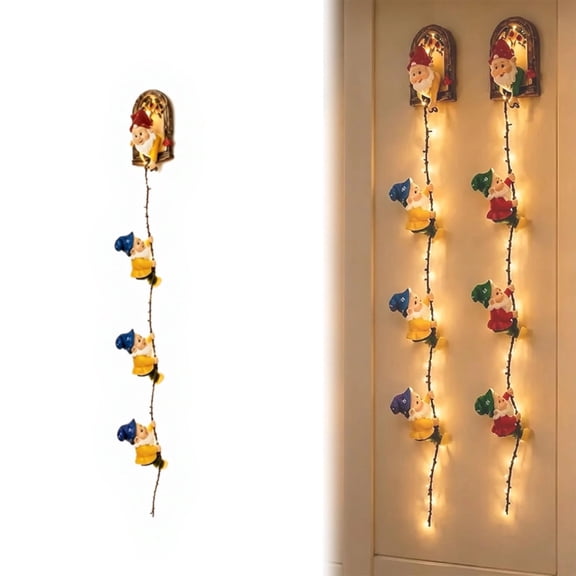 Christmas Gnome String Lights, Gnome Climbing String Lights Wall Hanging Decor with Warm LED Glow, Christmas Decoration for Home Fireplace Porch Window and Holiday Party (yellow)