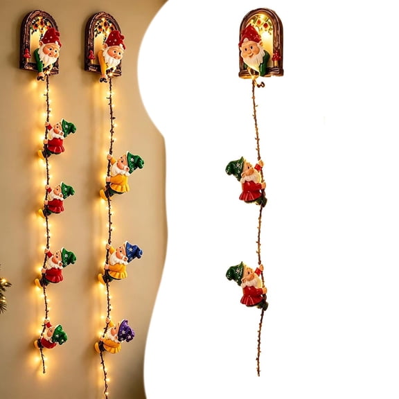 Christmas Gnome String Lights - Wall Hanging LED Climbing Decor for Porch Window