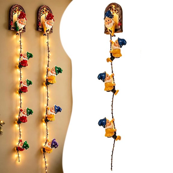 Christmas Gnome String Lights - Wall Hanging LED Climbing Decor for Porch Window
