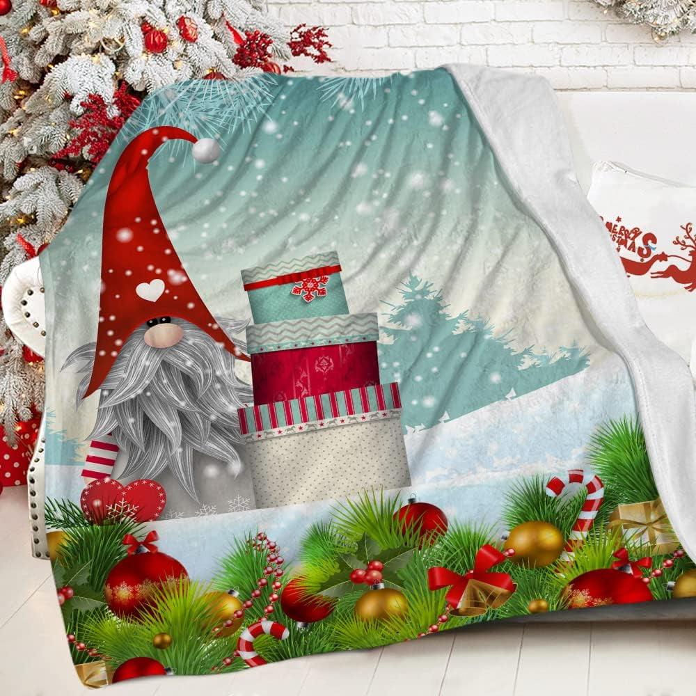 Christmas Gnome Throw Blanket Funny Santa Claus Xmas Ball Soft Flannel