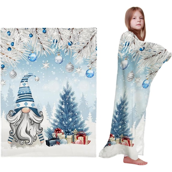 Christmas Gnome Throw Blankets, Winter Merry Christmas Tree Balls Soft Fleece Blanket Decorative for Home Sofa Couch Chair Living Bedroom,30x40 Inches, Blue