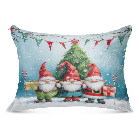 Christmas Gnome Tree Gift Plush Pillow Cases Standard Size Ultra Soft Warm Pillowcases with Zipper 20"x26"