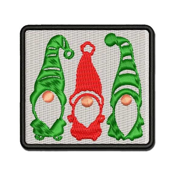 Christmas Gnome Trio Applique Multi-Color Embroidered Iron-On Patch - 3 Inch Medium
