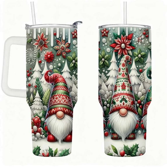 Christmas Gnome Tumbler with Lid and Straw, Holiday Nordic Gnome Insulated Travel Cup