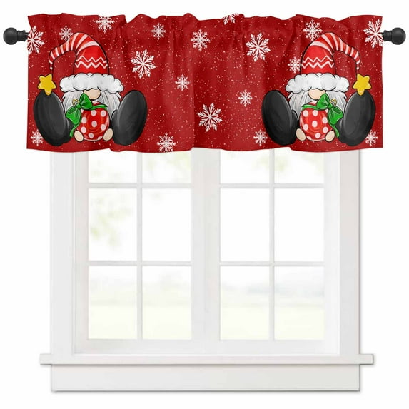 Christmas Gnome Valances for Windows, Snowflake Xmas Balls Light Filtering Window Treatment Valances, Rod Pocket Small Curtains for Kitchen/Bathroom, 42"x18"