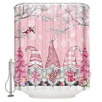 Christmas Gnome Winter Xmas Tree Snowflake Pink Bathroom Shower Curtains with Hooks, Waterproof Fabric Washable Shower Curtain for Home Hotel Bathtub Decor 36x72 Inches